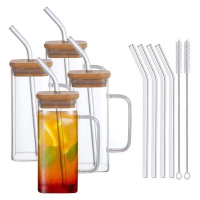 China Square Glass Cup with Lid Top Selling Iced Coffee Tea Mug Drinking Glasses for sale