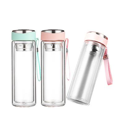 China Eco 320ml Double Wall Glass Drink Tea Water Bottle With Tea Infuser Ideal for Any Occasion for sale