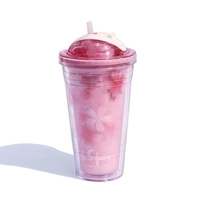 China Isolamento térmico garrafa de água Cherry Blossom 480ml logotipo personalizado plástico Tumbler Cup à venda