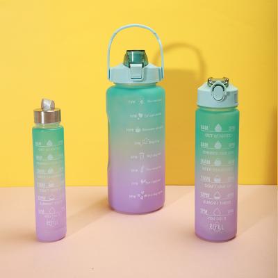 China 2000ml 900ml 300ml 3 In 1 Custom Plastic Straw Bottle With Time Marker for Gym and Sports for sale