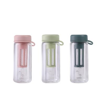 China Outdoor Activity Gym Portable Plastic Water Bottle with Tea Infuser and Capacity Line for sale