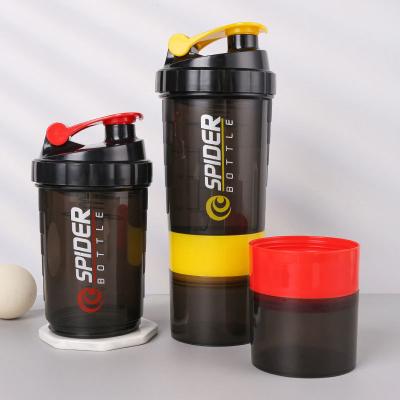 China 500ml Three Layers Plastic Gym Fitness Protein Shaker Water Bottle for Outdoor Sports for sale