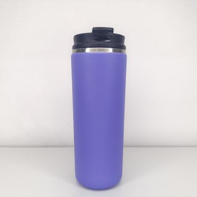 China Double Wall Vacuum Travel Coffee Mug With Lid Straw Logo Skinny Tumbler Steel Cups for sale