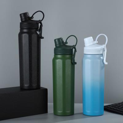 China Pfauenblau Vakuum-Sport-Wärmeflasche Edelstahl-Sport-Wasserflasche mit Handgriff zu verkaufen