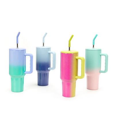 China 40oz Gradient Rainbow Tumbler Cups con pajita sostenibles y accesorios de agarre a mano en venta