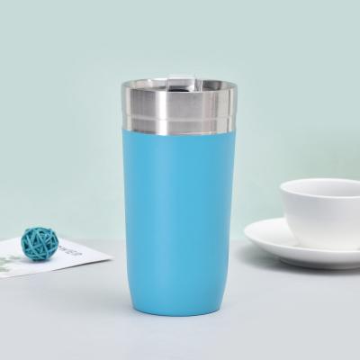 China 16 oz Stainless Steel Double Wall Vacuum Travel Cup with Stocked Lid and Customized Logo for sale