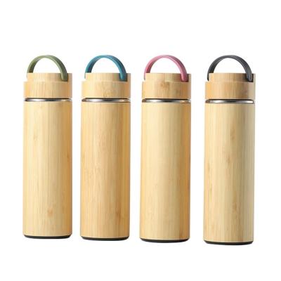 China Straight Cup Stainless Steel Insulated Triple Wall Bamboo Thermos Flask With Tea Infuser for sale