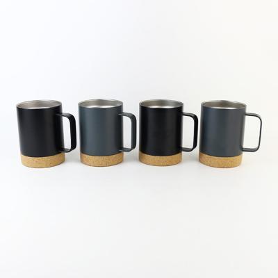 China Stainless Steel 12 Ounce Matte Black Mug with Cork Bottom and Sliding Lock Lid Perfect for sale