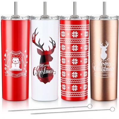 China Christmas 20oz Skinny Beer Tumbler Insulated Stainless Steel Tumbler Cups With Straw for sale