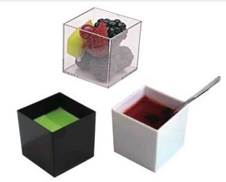 China 80M Square White / Black Small Plastic Dessert Cups Disposable PS Plastic Jelly Cup 70ML for sale