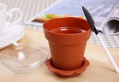 China Home Party DIY Cake Baking PP Plastic Flower Pot Shaped Jelly Cake Yogurt Cup 100ml for sale