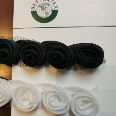 China hot sale 3D white black Rose Flower Lace Trims 3D flower for ladies fasion black lace trim for sale