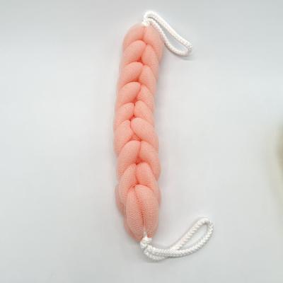 China EXFOLIATE different long body scrubbing ball mesh loofah shower sponge back weave belt durable PE color bath sponge for sale