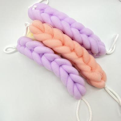 China EXFOLIATE PE Loofah Crossed Weave Belts Mesh Sponge Bath Long, Easy To Hang Loofah Mesh Body Sponge Ball Belt for sale