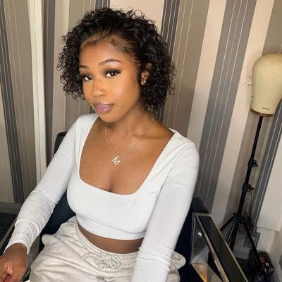 China Wholesale Short Curly Brazilian Bob Pixie Cut Lace Front Hair Wig For Black Women Silky Straight Wave Cheap Wig for sale