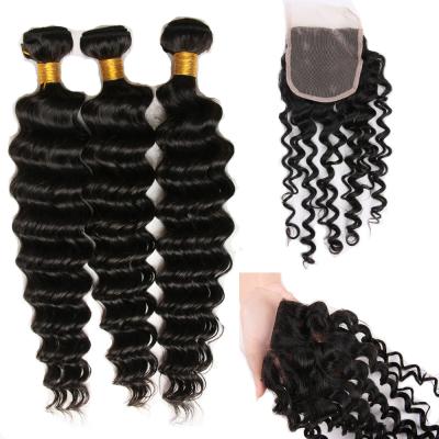 China Deep Wave Brazilian Virgin 8A Bundles Brazilian Human Hair Bundles Wholesale With Closure for sale