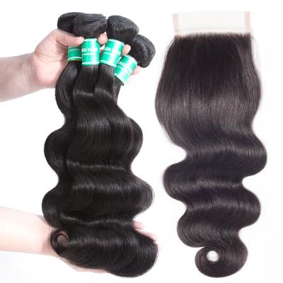 China Unprocessed Body Wave 9A 10A Grade Mink Brazilian Virgin Body Wave Hair Bundles With Lace Closure for sale