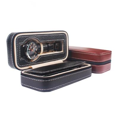 China Fashion Latest Arrival Spot Watch Portable Black and Brown 2 Position Watch Storage Box PU Watch Box for sale