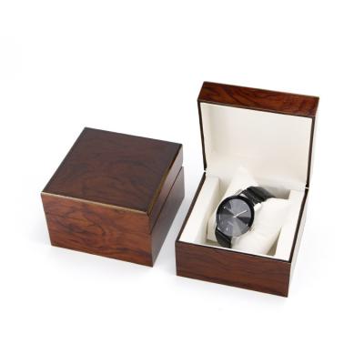 China Fashion Wholesale High-Grade Wood Stain Paint Brown Watch Case Packaging Box Red Painted Wooden Watch Box for sale