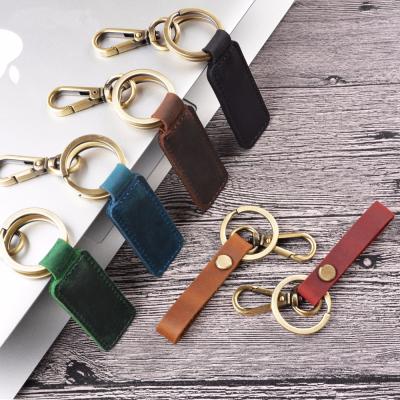 China Crazy Horse promotion gift true mini leather key holder custom made leather key chain key chain for sale