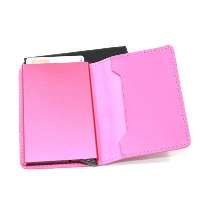 China NATIONAL Cash Wallet Automatic Aluminum Alloy Pop Up RFID Card Case Box PU Credit Card Holder Leather Men Pocket for sale