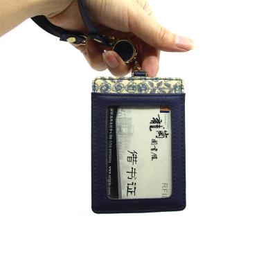 China Custom Logo Working ID Badge Credit Card Wallet Holder Lanyard Pouch Pouch Leather NATIONAL Leather Logo for sale