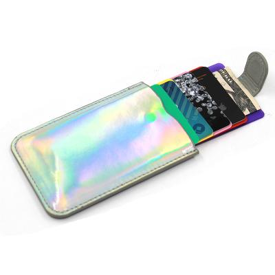 China Colorful fashion leather custom made elegant women can pull out card bag mobile phone folded leather card holder for sale