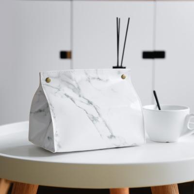 China Eco-friendly Marble Pattern Tissue Box PU Leather Car Paper Tissue Napkin Case Pouch Home Home for sale