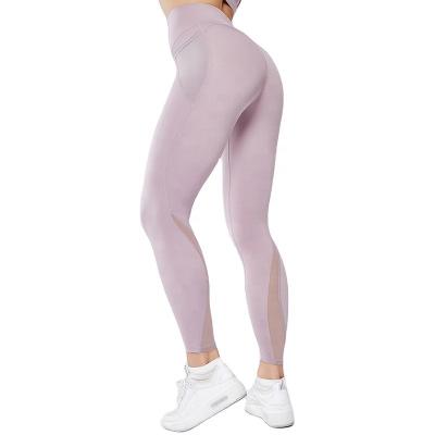 China Antibacterial Women's Antibacterial Control Belly Butt Gaiters Workout Sports Gym Fitness Yoga Ruched Pants High With Mesh Pockets for sale