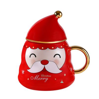 China High Quality Mug Stocked Christmas Creative Ceramic Design Printing Coffee Mugs With Lid And Spoon for sale