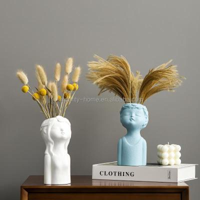 China Modern Nordic light style luxury small face vase ornaments ceramic home decoration with dry flowers for sale