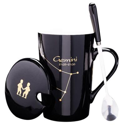 China Amazon Sustainable Success Customized Logo Luxury Gold Black White Ceramic Handle Constellation Coffee Mugs Tumbler Cup With Gift Set for sale