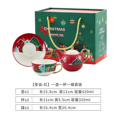 China Christmas Viable Ceramic Tea Cup and Teapot Gift Set Coffee Cup and Saucer with Spoon Teapot Kettle Drinkware Suit for Gift for sale