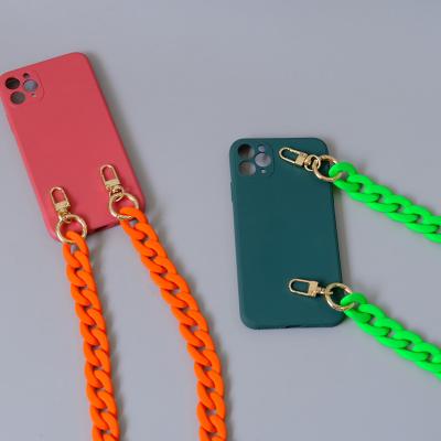 China Anti-slip Strap Universal Matte Acrylic Mobile Phone Chain Lanyard Detachable Cuban Link Purse Chain Strap Purple New Colors Phone Strap Chains for sale