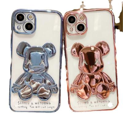 China Shockproof Luxury Electroplate Transparent 3D Bear Cell Phone case For iPhone 13 12 11 XS XR MAX 7 8 Soft TPU Mobile phone Accessories for sale