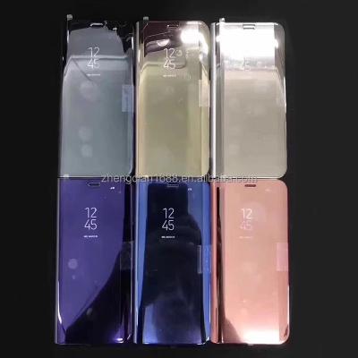 China Shockproof Luxury Mirror Phone Case Clear View Flip Cover For Samsung Galaxy A3 A5 A7 A8 Plus 2022 Original Smart Leather Protective for sale