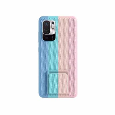 China Shockproof New Woven Pattern Silicone Phone Case for iPhone 13 12 11 Pro Max Rainbow Soft Tpu Back Cover Case With Stand Holder for sale