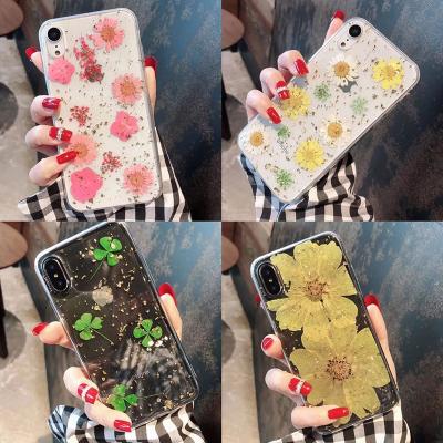 China Shockproof Handmade Dry True Real Flowers TPU mobile phone case for Iphone 6 7 8 plus X XS MAX XR lucky Four Leaf Clover shockproof cover for sale