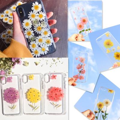 China Shockproof Epoxy Dry Real Dried Flowers Transparent Soft TPU Case Cover For iPhone X 6 6S 7 8 plus Xr Xs Max Handmade Phone Case Heronsbill for sale