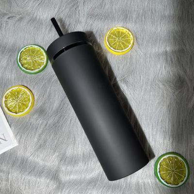 China Wholesale 16oz Disposable Double Wall BPA Pastel Colors Plastic Matte Free Tumbler Bottle With Straw And Lid for sale