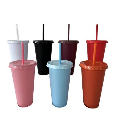 China 24oz pp 2022 multi colors disposable reusable bpa free matte hard plastic cold cup big with lid and straw for sale