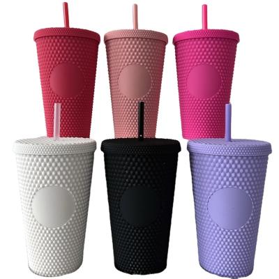 China Hot Sale Disposable Multiple Colors Double Wall 16oz Drink Durian Water Cup Plastic Matte Tumbler Bottle With Straw And Lid for sale