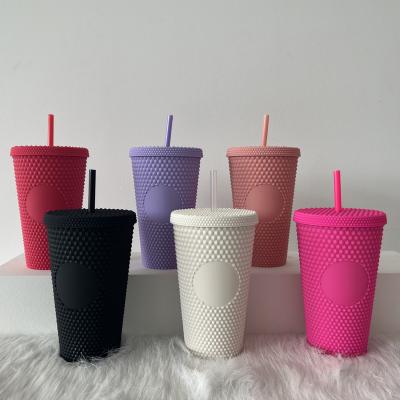 China Hot Sale Disposable Multiple Colors Double Wall 16oz Drink Durian Water Cup Plastic Matte Tumbler Bottle With Straw And Lid for sale