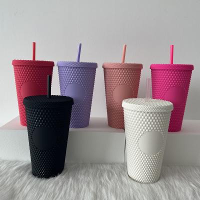 China Hot Sale Disposable Multiple Colors Double Wall 16oz Drink Durian Water Cup Plastic Matte Tumbler Bottle With Straw And Lid for sale