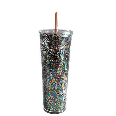 China Wholesale Disposable Single Personality Double Layer PS Water Compact Portable Plastic Cup With Straw for sale