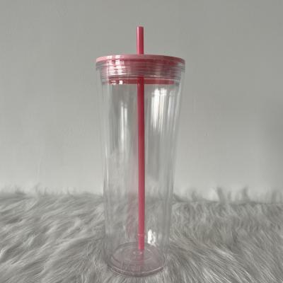 China DIY Disposable Custom Wall Plastic Acrylic Clear Double Cup Insulated Tumbler With Lid And Straw for sale