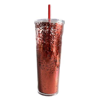 China Hot Sale Glitter Double Wall Disposable Tumbler Cups With Lid And Straw for sale