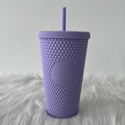 China OEM 16oz Porcelain Double Wall Beverage Durian Water Cup Disposable Plastic Matte Tumbler Bottle With Straw And Lid for sale