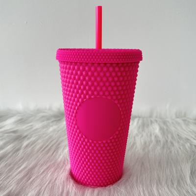 China OEM 16oz Porcelain Double Wall Beverage Durian Water Cup Disposable Plastic Matte Tumbler Bottle With Straw And Lid for sale