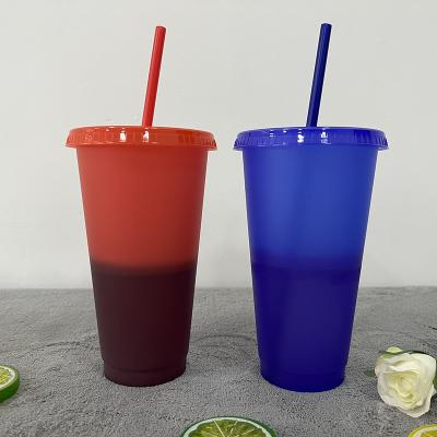 China Disposable Color Changing Coffee Mug Magic Tumblers 24oz 5 Reusable Cold Drink Cups With Lids And Straws for sale